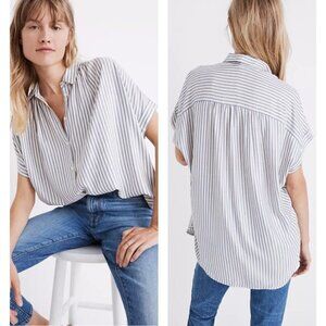 Madewell White Striped Dalton Central Cuffed Short Sleeve Button Front XXS Top